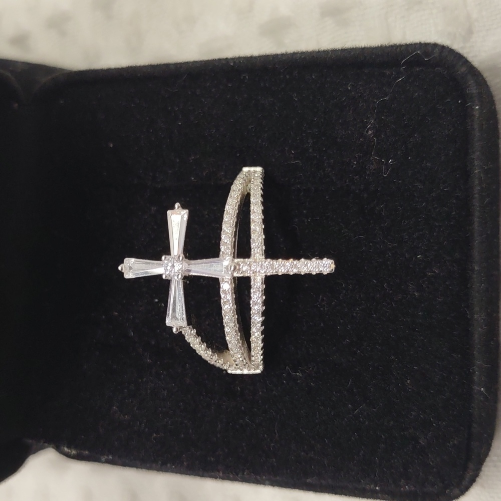 Sterling Silver Crystal Cross Ring